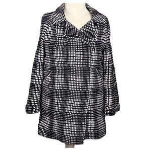 French Connection SZ 12 Womens Black & Cream Grid Pattern Plaid Button Up Jacket